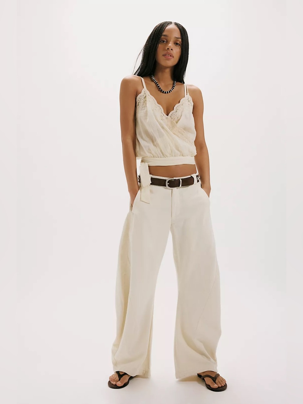 FREE PEOPLE Spotlight Washed Barrel Chino Wide Leg Pants Tofu Size 10